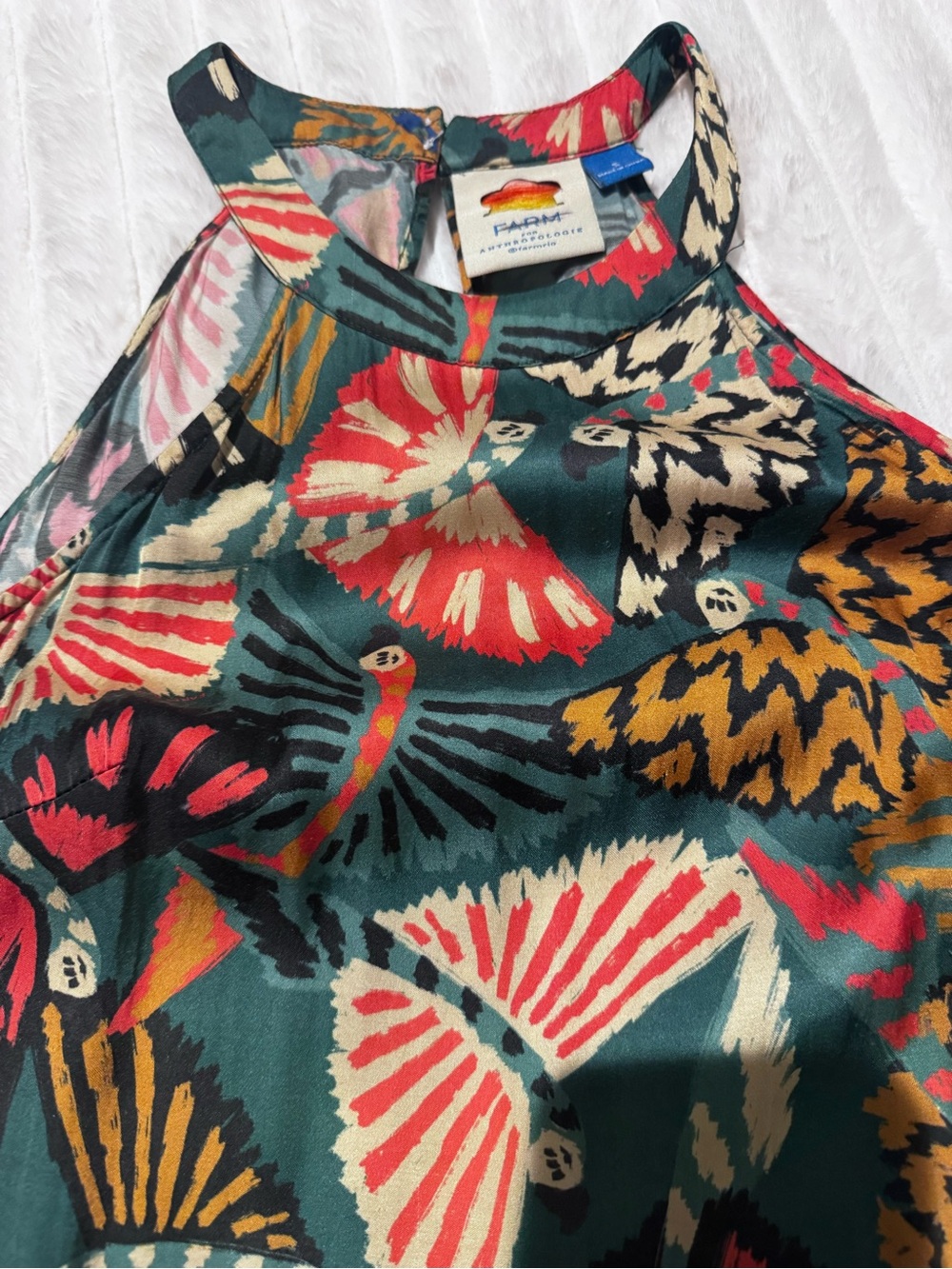 FARM Rio Teal & Coral Fan-Print Halter Wide-Leg Jumpsuit - Picture 6 of 6